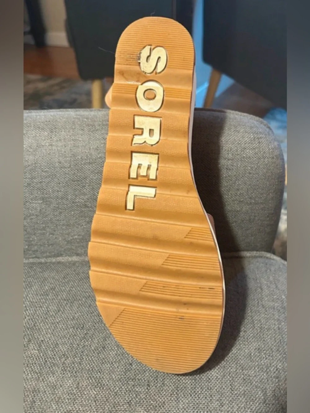 Sorel Cameron Tan Leather Elastic Ankle Strap Platform Wedge Sandal Size 8.5